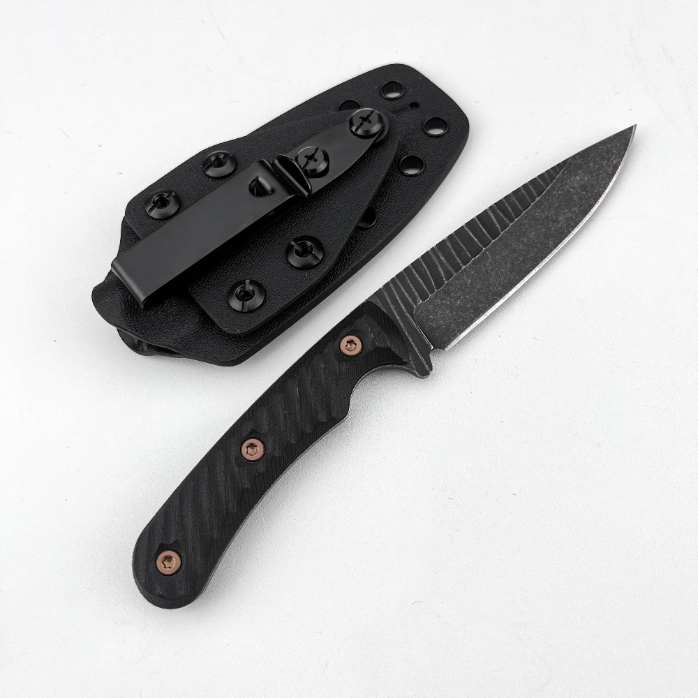 Edc Carry Fixed Blade Knife - มีดบัชคราฟต์แบบฟูลแทง ใบมีด D2 ด้ามจับกันลื่น G10 พร้อมปลอก