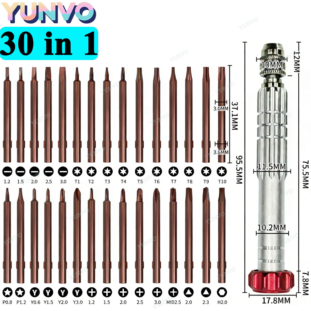 Micro Screwdriver Kit - ชุดไขควงแม่เหล็กความแม่นยำสูง 30 in 1, หัวไขควงเหล็ก S2,
