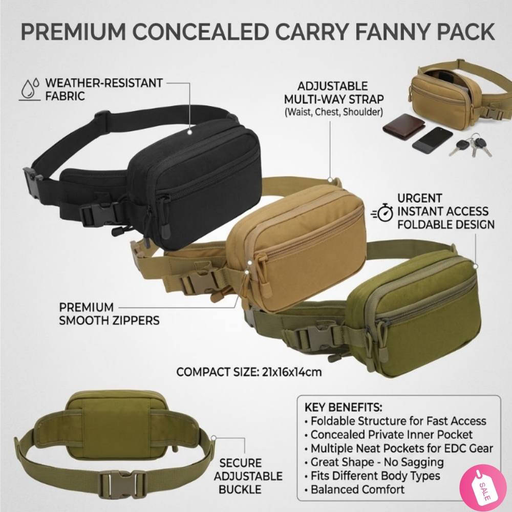 Edc Concealed Carry Fanny Pack - กระเป๋าคาดเอวแบบยุทธวิธีสำหรับผู้ชาย กันน้ำ ใส่เครื่องมือ EDC ได้ สะพายไหล่หรือสะพายข้าง