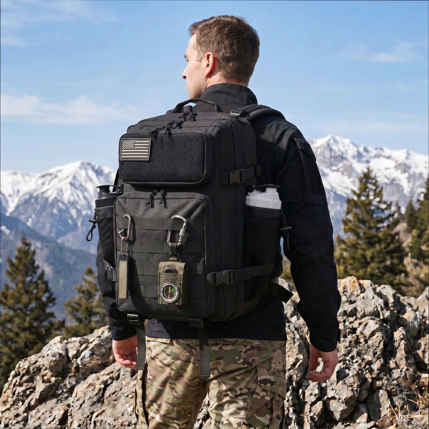 Edc Concealed Carry Bag - กระเป๋าเป้สะพายหลังตกปลาขนาดใหญ่ 45 ลิตร พร้อมช่องใส่ขวดน้ำคู่ กระเป๋าเก็บอุปกรณ์ตกปลาสำหรับตั้งแคมป์กลางแจ้ง เหมาะสำหรับตกปลาทะเล