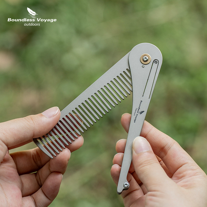 Comb Pocket Titanium - หวีผมไทเทเนียมบริสุทธิ์แบบพับได้ น้ำหนักเบาพิเศษ พกพาสะดวก หวีนวดผมและหวีเครา อุปกรณ์ป้องกันไฟฟ้าสถิตย์ ผลิตจากโลหะ